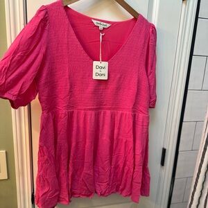 DAVI & DANI Fuchsia Textured V-Neck Dress or Tunic Top